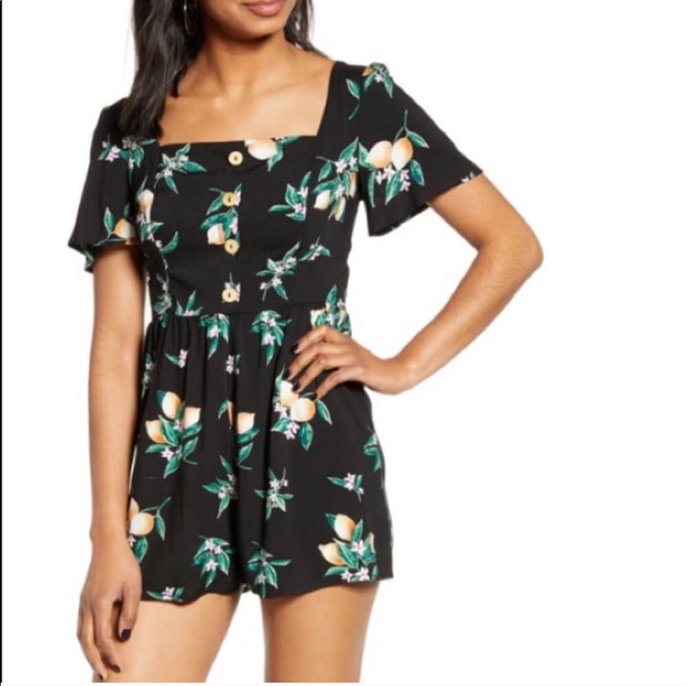 All in Favor black lemon print romper
